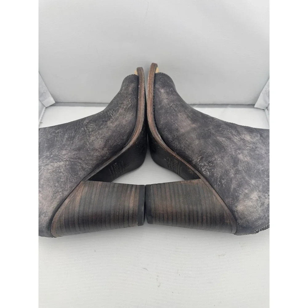 Bed Stu Onset Distressed Leather Peep-Toe Booties 8.5 Black Driftwood Western